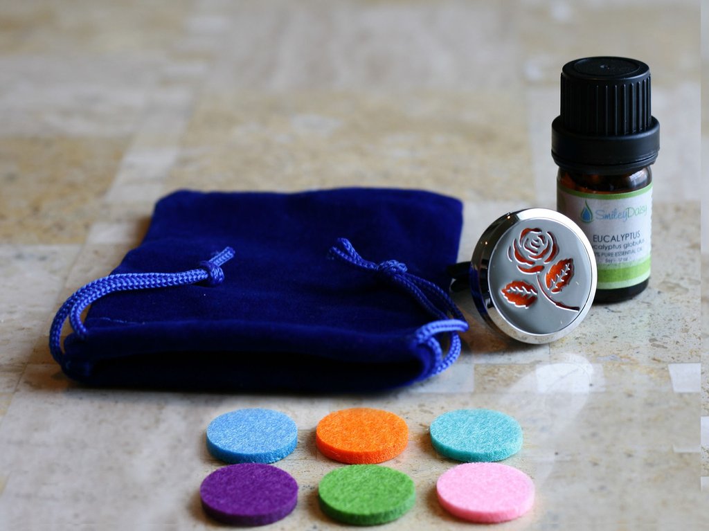 Essential Oil Car Air Freshener Diffuser - Rose model with 5ml Eucalyptus Oil